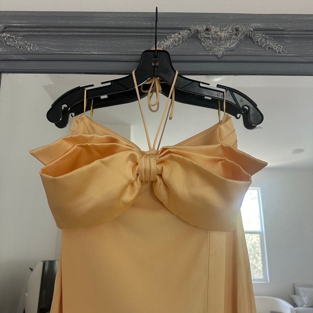 NEW NWT MANGO Satin Crossed Dress Bow Neckline Maxi Gown Party Cocktail M US 6 - Picture 8 of 14